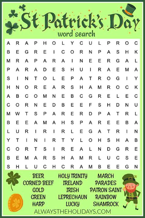 St Patrick S Day Word Search Printable